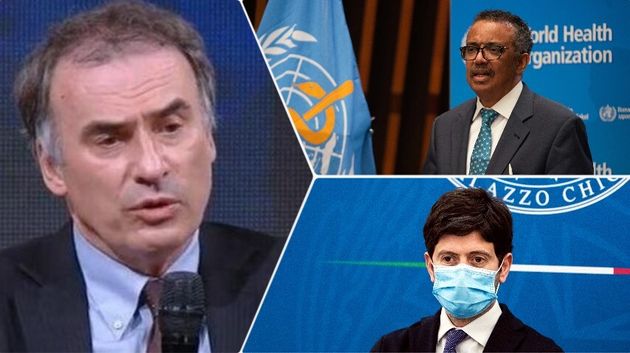 L'inviato Oms Ranieri Guerra, il dg Oms Tedros Ghebreyesus e il ministro della Salute Roberto