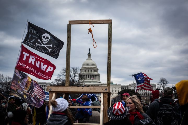 Rioters set up a noose outside the Capitol on Jan. 6.