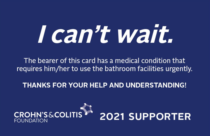 By calling 1-888-694-8872, ulcerative colitis and Crohn's patients can request this card for free from the Crohn's &amp; Coli