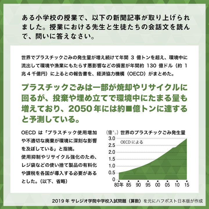2019年 サレジオ学院中学校入試問題（算数）を元にハフポスト日本版が作成