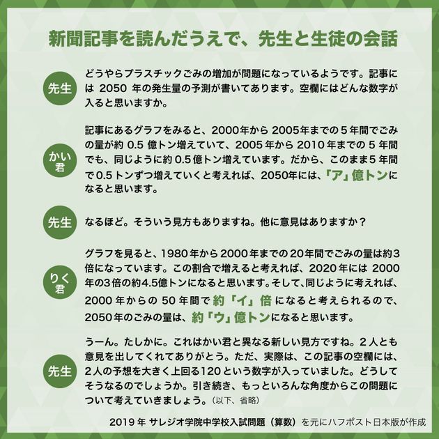 2019年 サレジオ学院中学校入試問題（算数）を元にハフポスト日本版が作成