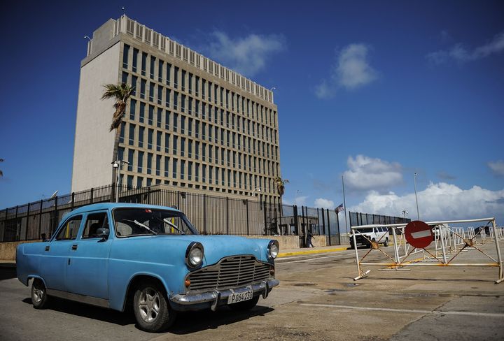 Picture of the US embassy in Havana, taken on October 3, 2017. (Photo credit should read YAMIL LAGE/AFP via Getty Images)