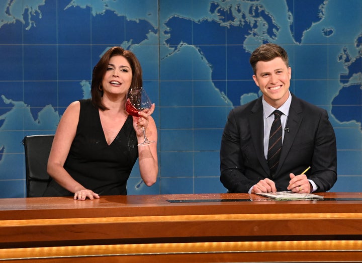 Cecily Strong as Jeanine Pirro and anchor Colin Jost during "Weekend Update."