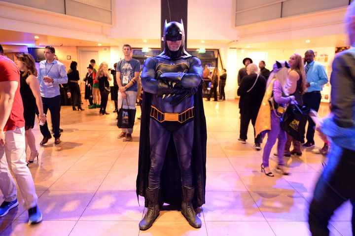 DC fans at the Batman Experience exhibit at Comic Con Museum on July 17, 2019, in San Diego. This guy probably has high self-esteem.
