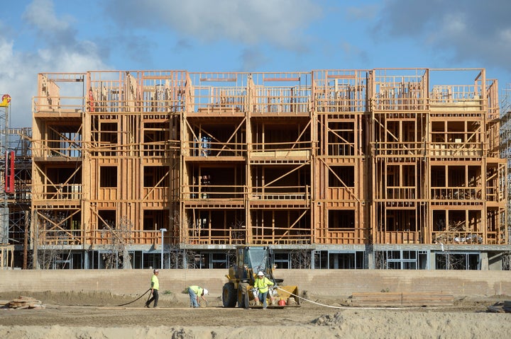 Construction underway at an apartment complex along Katella Avenue in Anaheim, California.