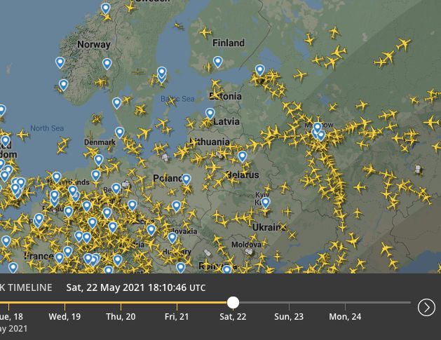 Capture d'écran du trafic aérien le 22 mai 2021