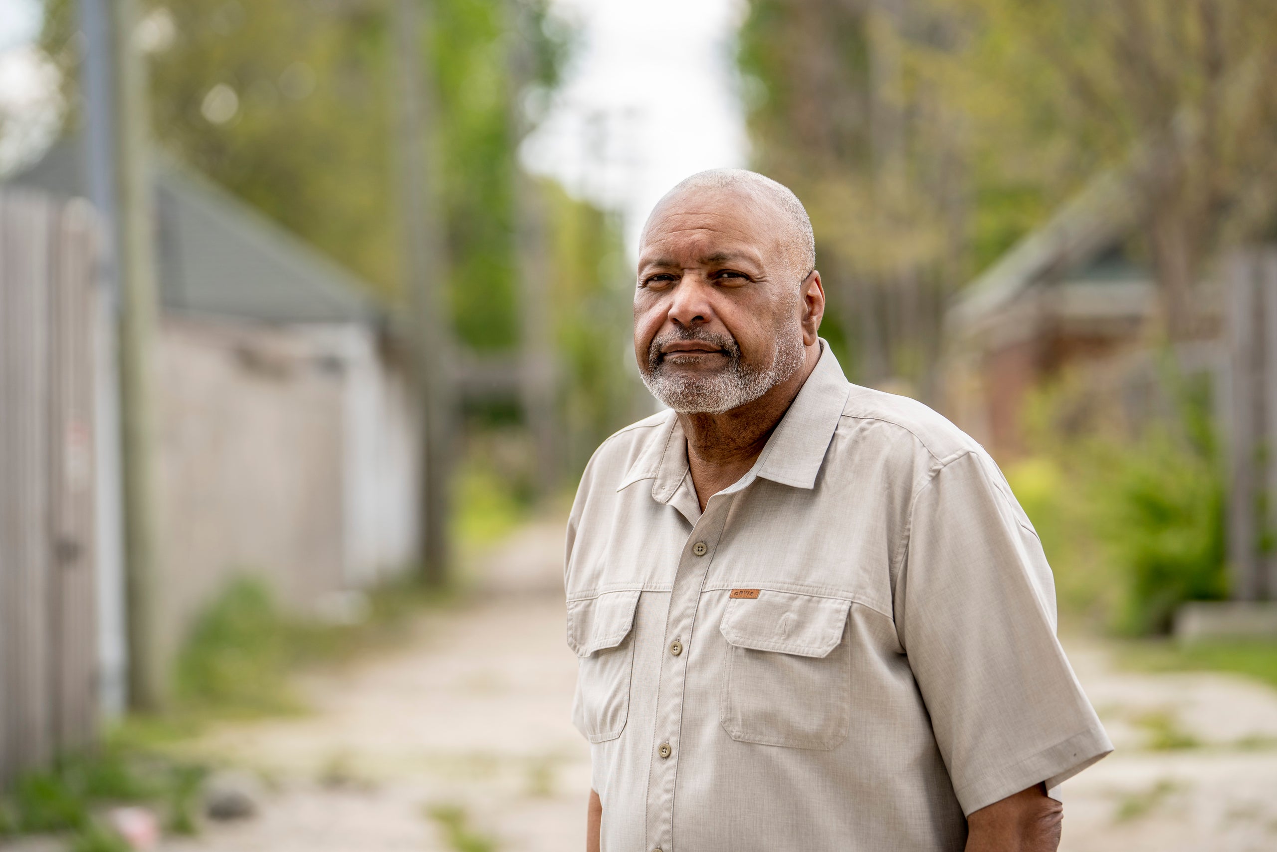 Phil Talbert in one of the neighborhoods where he did community outreach for the COVID-19 vaccine in Detroit, May 14, 2021. T