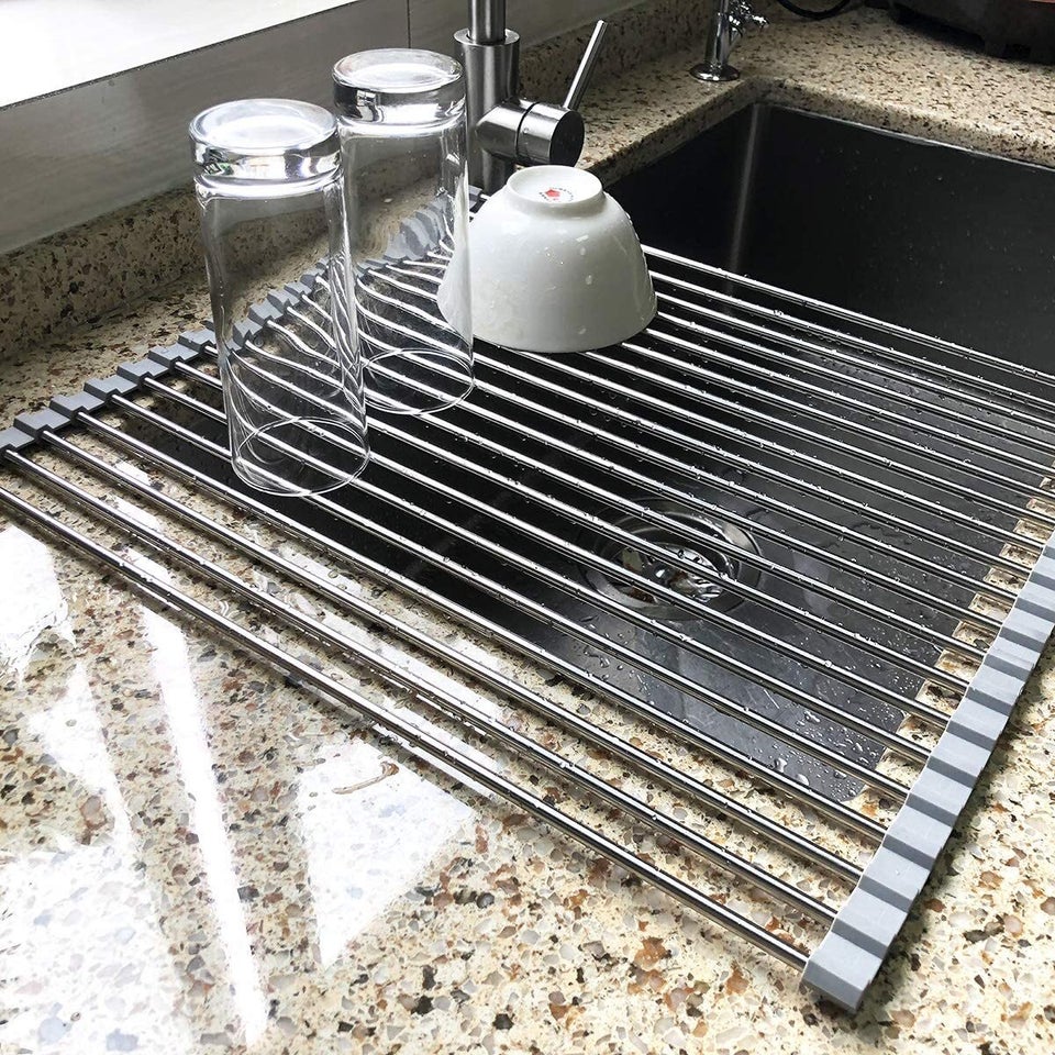 Multipurpose Kitchen Sink Rack Dish Drying Rack Over Sink Roll-up Dry  Drainers Stainless Steel Foldable Shelf Kitchen Tools - Colanders &  Strainers - AliExpress