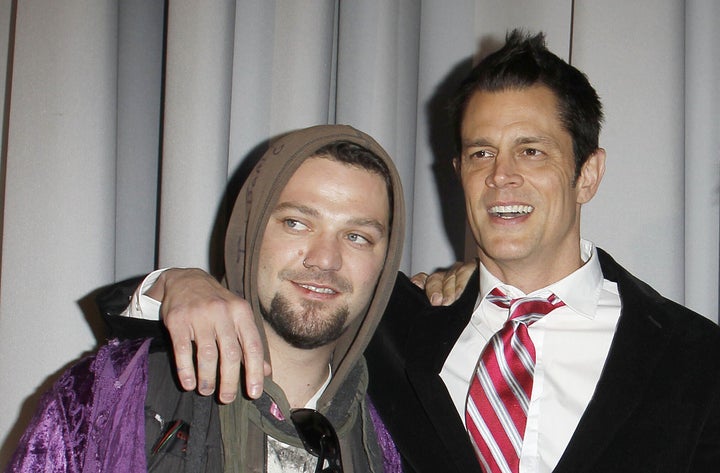 Bam Margera and Johnny Knoxville at the Berlin premiere of "Jackass 3D."