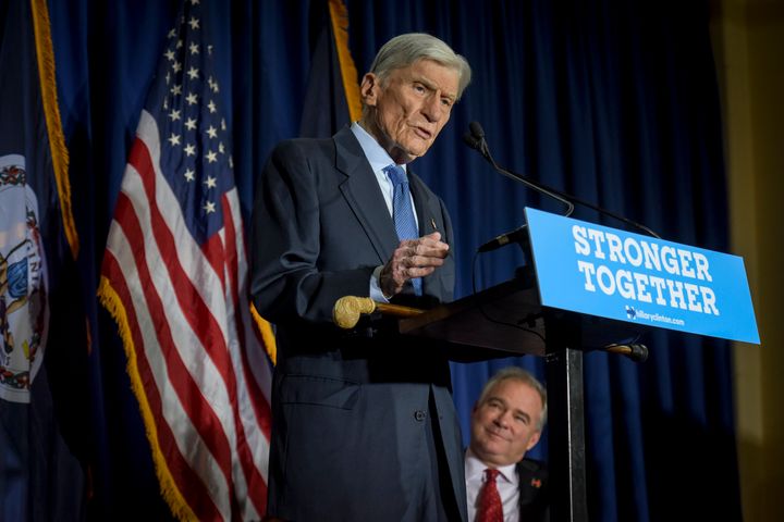 Former GOP Sen. John Warner supported Democrats Hillary Clinton and Tim Kaine for president and vice president in the 2016 election. (Photo by Jahi Chikwendiu/The Washington Post via Getty Images)