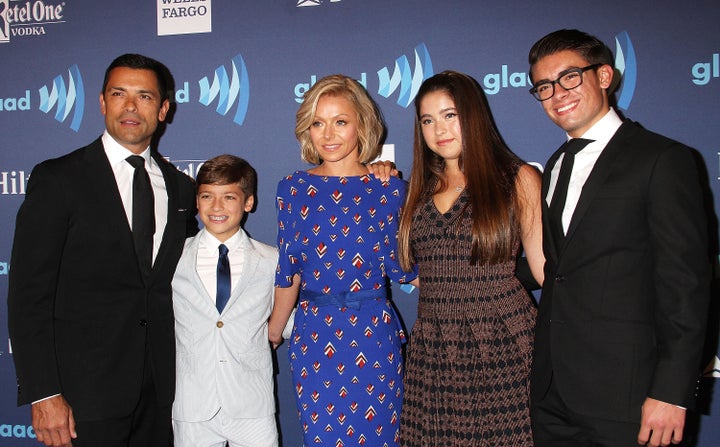 Mark Consuelos, left, Joaquin, Kelly Ripa, Lola and Michael at a 2015 GLAAD event.