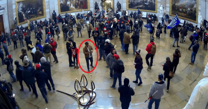 Weibling appears in the red circle in this image from surveillance video recorded inside the Capitol Rotunda on Jan. 6, accor