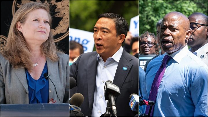 From left to right: Kathryn Garcia, Andrew Yang and Eric Adams, top contenders for the Democratic nomination for New York City mayor, are all running in the moderate lane.