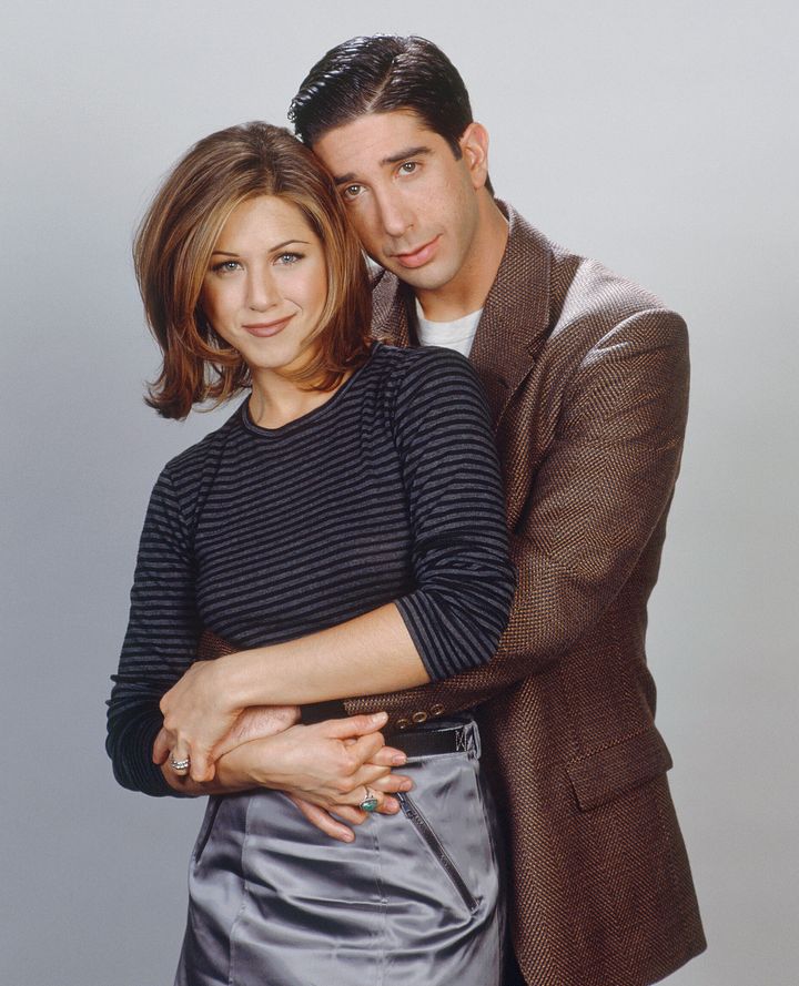 Jennifer Aniston and David Schwimmer as Ross and Rachel in Friends