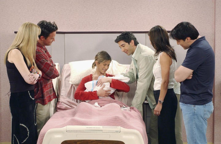 An image from the episode "The One Where Rachel Has A Baby: Part 2," which aired on May 16, 2002.