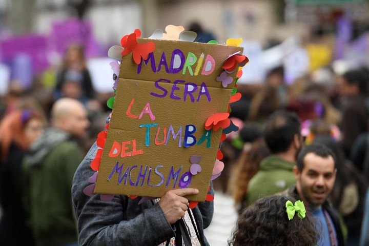 Una pancarta que dice 'Madrid será la tumba del machismo' en el día internacional de la mujer en 2020. 