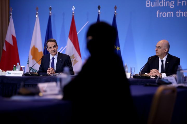 Χαιρετισμός του Πρωθυπουργού Κυριάκου Μητσοτάκη στην συνάντηση Υπουργών Εξωτερικών "Philia Forum", με τη συμμετοχή της Αιγύπτου, των Ηνωμένων Αραβικών Εμιράτων, της Κύπρου, του Μπαχρέιν, και της Σαουδικής Αραβίας. την Πέμπτη 11 Φεβρουαρίου 2021. (EUROKINISSI/ΣΩΤΗΡΗΣ ΔΗΜΗΤΡΟΠΟΥΛΟΣ)