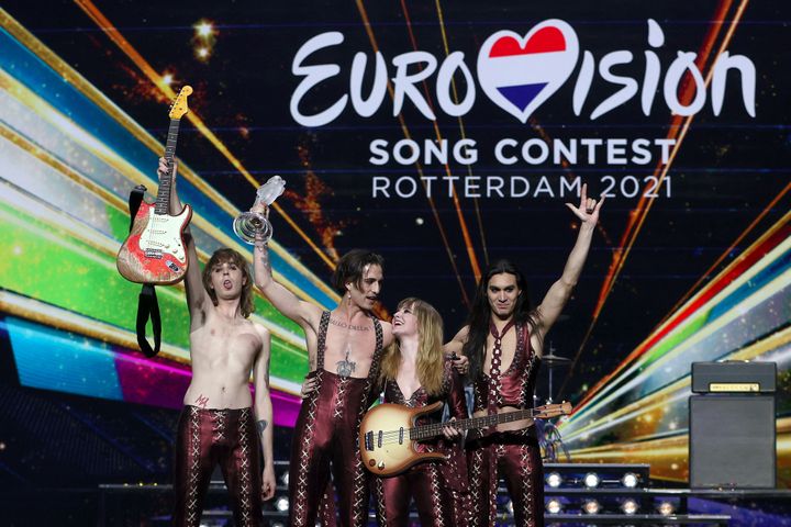 Italian rockers Måneskin lift the Eurovision trophy