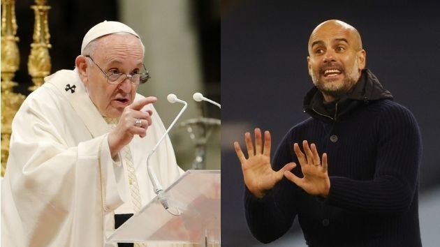 El papa y Pep Guardiola.