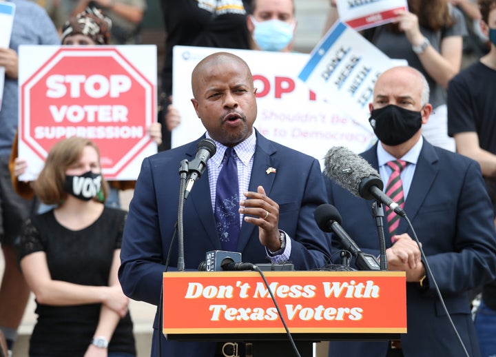 Texas House Representative Ron Reynolds speaks during the "Texans Rally For Our Voting Rights" event at the Texas Capitol Bui