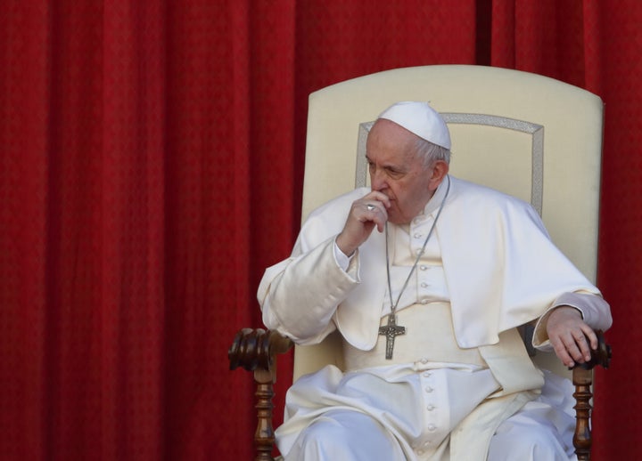 General audience of Pope Francis with the presence of a small group of faithful in masks after the long pause due to the coro