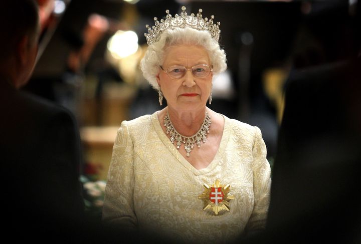 Queen Elizabeth II attends a State Banquet in Bratislava, Slovakia, in 2008. Documents uncovered by the Guardian reveal Buckingham Palace once banned minorities from serving in office roles.