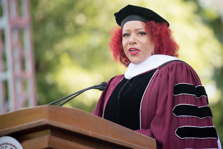 Author Nikole Hannah-Jones speaks onstage during the 137th Commencement at Morehouse College on May 16, 2021, in Atlanta, Geo