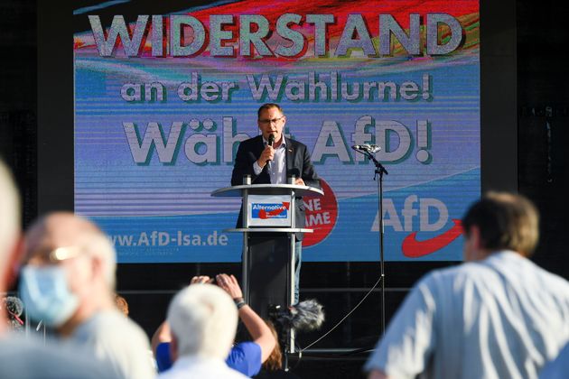 Un meeting de l'Afd,  à Magdeburg, le 4 juin 2021