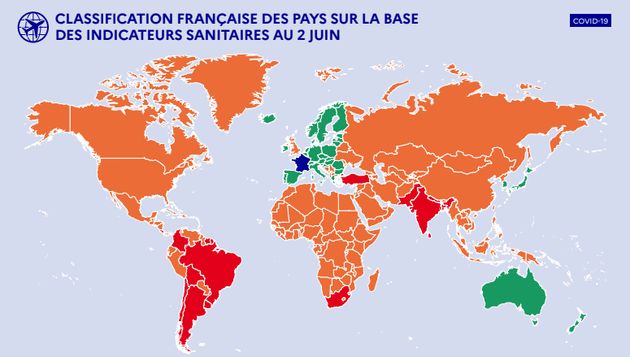 Cette classification, régulièrement mise à jour par les autorités françaises en fonction de la progression de l'épidémie de covid-19, indique les conditions d'entrée sur le territoire national des touristes, en fonction de leur provenance.