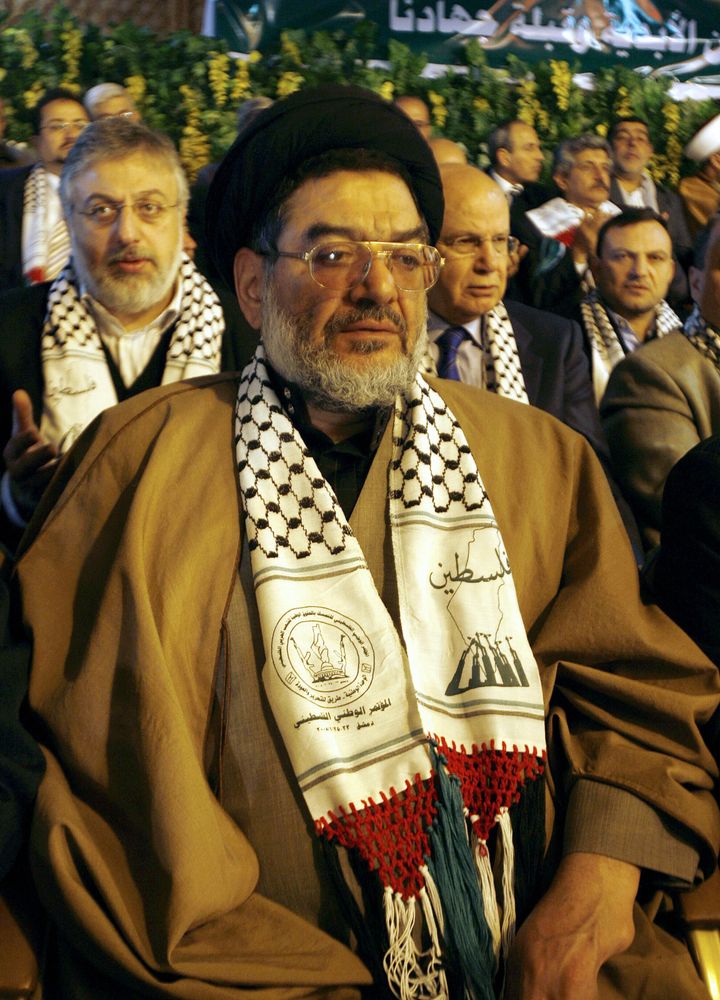 Iranian Ali Akbar Mohtashami, a former Interior Minister and widely recognized as one of the founders of Lebanese Hezbollah, attends the opening session of the national conference of Damascus-based Palestinian groups in the Syrian capital, 23 January 2008. (Photo credit should read RAMZI HAIDAR/AFP via Getty Images)
