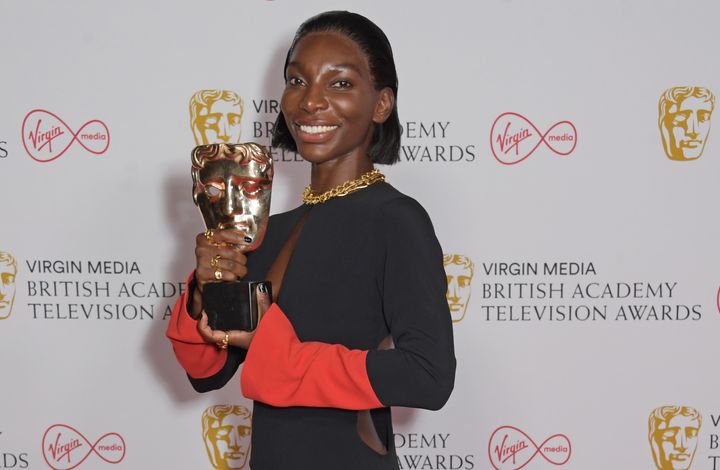 Michaela Coel, winner of the Best Actress award for "I May Destroy You," poses in the Winners Room at the British Academy Television Awards.