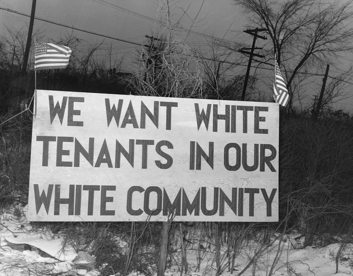 A sign seeking to prevent nonwhite people from moving into a federal governmental housing project in Detroit, in 1942.