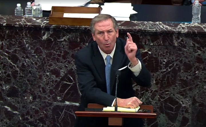 Michael van der Veen, lawyer for former President Donald Trump, speaks on the fifth day of Trump's second impeachment trial at the U.S. Capitol on Feb. 13.