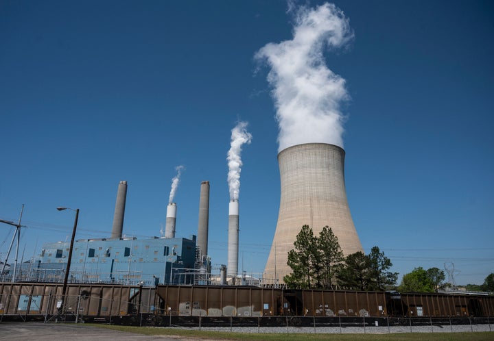 Steam rises from the Miller coal Power Plant in Adamsville, Alabama on April 13, 2021. The James H. Miller Jr. site faces no immediate shutdown threat and has the backing of many locals because of the jobs it offers -- despite sending about as much planet-warming carbon dioxide into the sky last year as 3.7 million cars.