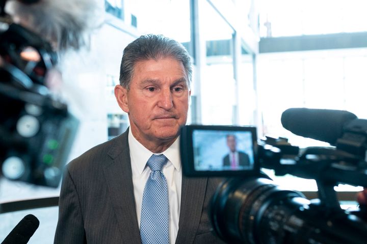 Sen. Joe Manchin, D-W. Va., speaks with reporters after his virtual meeting with the leaders of several civil rights organizations on Tuesday morning.