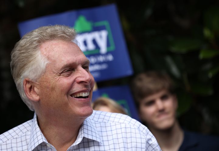 Former Virginia Gov. Terry McAuliffe (D-Va.) campaigns in Charlottesville, Virginia, on Friday. He ran on the opportunity to expand the accomplishments of his first term.