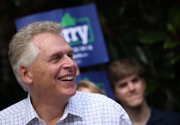 Former Virginia Gov. Terry McAuliffe (D-Va.) campaigns in Charlottesville, Virginia, on Friday. He ran on the opportunity to expand the accomplishments of his first term.