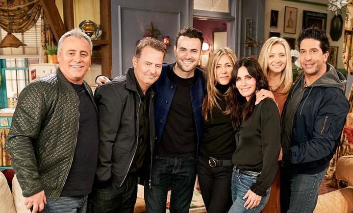 Ben Winston on set with the cast of Friends