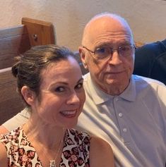 The author and her dad at her niece's wedding rehearsal in St. Louis in August 2019.