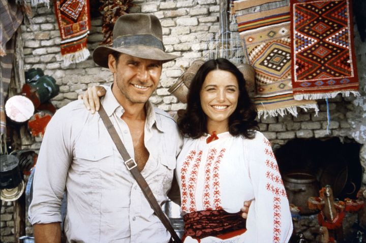Harrison Ford and Karen Allen on the set of "Raiders of the Lost Ark.”
