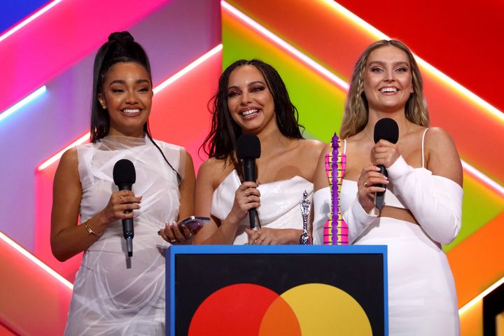 Little Mix on stage at the 2021 Brit Awards