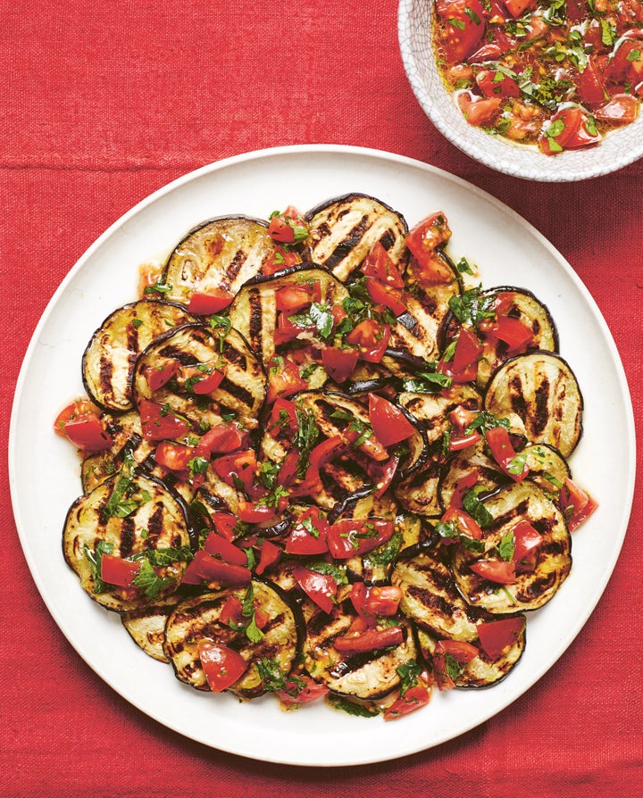 Aubergine and tomato salad