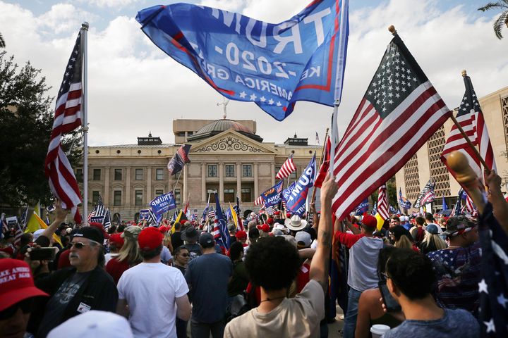 Angry Trump supporters rallied outside of the Arizona state capitol after Joe Biden was declared winner of the 2020 presidential election.