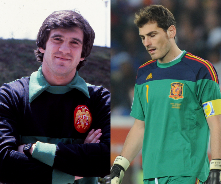 Luis Miguel Arconada, en 1986; Iker Casillas, en 2010.