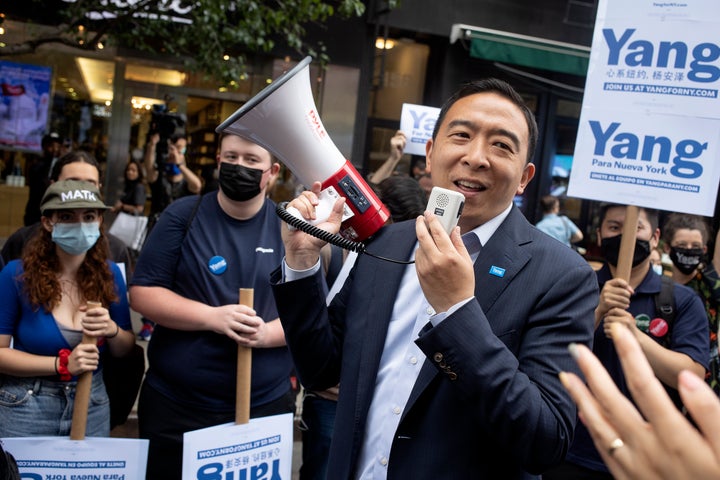 Progressives are suspicious of Yang's ties to venture capitalist and political consultant Bradley Tusk.