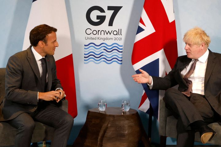 Boris Johnson and Emmanuel Macron meet during the G7 summit in Carbis Bay, Cornwall 