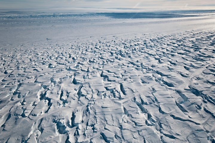 This January 2010 photo provided by Ian Joughin shows the area near the grounding line of the Pine Island Glacier along its w