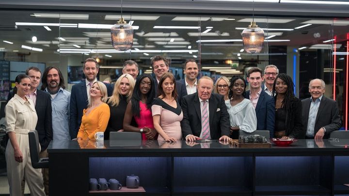 Andrew Neil posing with the on-air GB News team