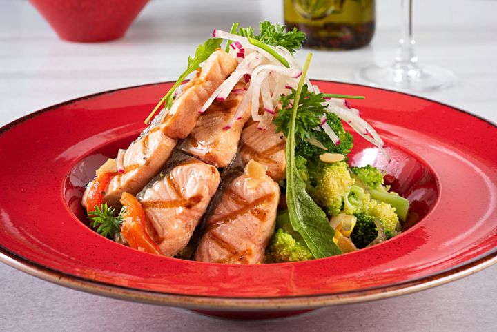 Grilled salmon with avocado salad