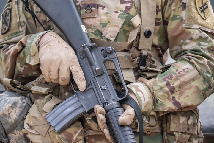A soldier of the US Army holds his M16 rifle during military exercises in 2019. An investigation has found that at least 1,900 U.S. military firearms were lost or stolen during the 2010s, with some resurfacing in violent crimes.